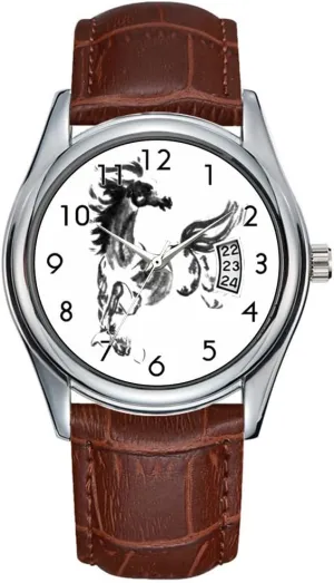 Business Brown Leather Christmas Wristwatch Horse Watch for Children Men Watch Casual sting hurtle Waterproof Quartz Watches Clock Date Classic 