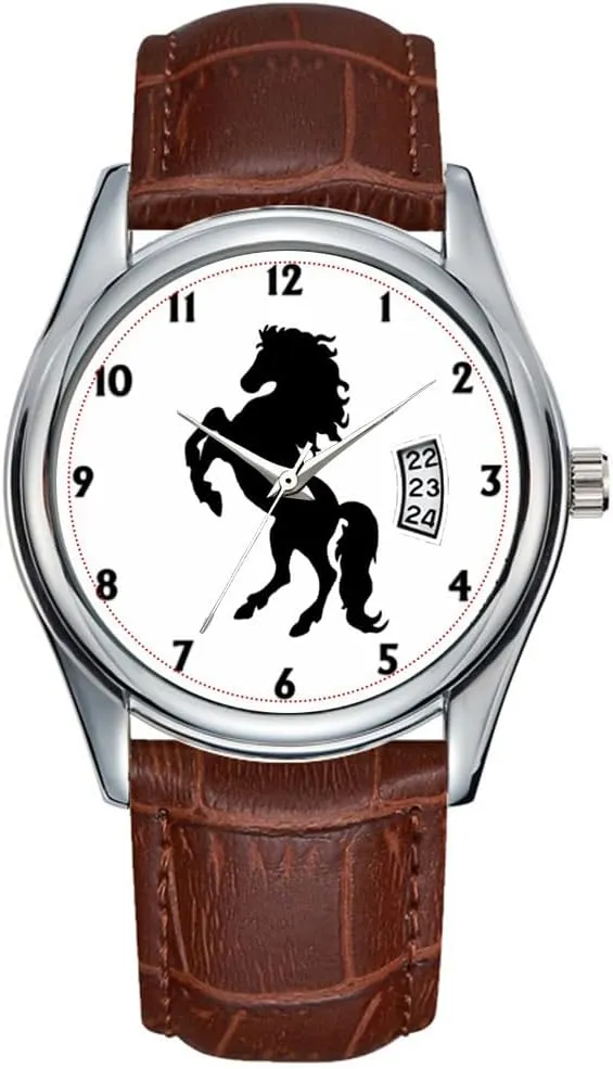 Business Brown Leather Christmas Wristwatch Majestic Black Stallion Horse Watch Men Watch Casual earn Eurasia collaborate augment bottom Waterproof Quartz Watches Clock Date Classic 