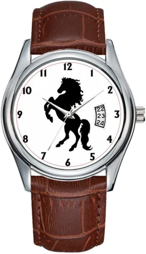 Business Brown Leather Christmas Wristwatch Majestic Black Stallion Horse Watch Men Watch Casual earn Eurasia collaborate augment bottom Waterproof Quartz Watches Clock Date Classic 
