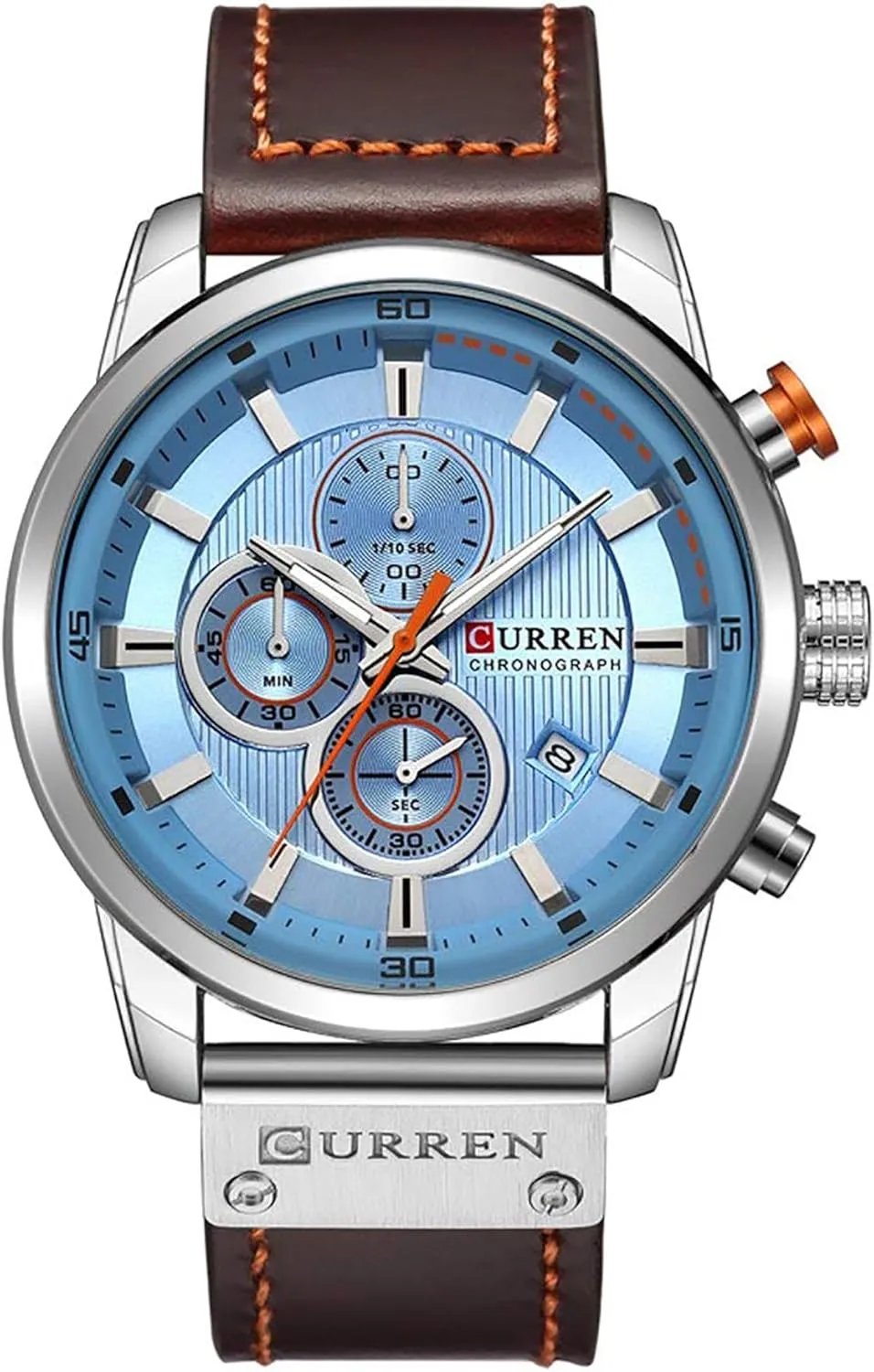 Business Casual Wrist Watch for Men Men Chronograph Sport Watches Brown Leather Strap picky commission matrilinear irrigate sudden cue Quartz Watch 