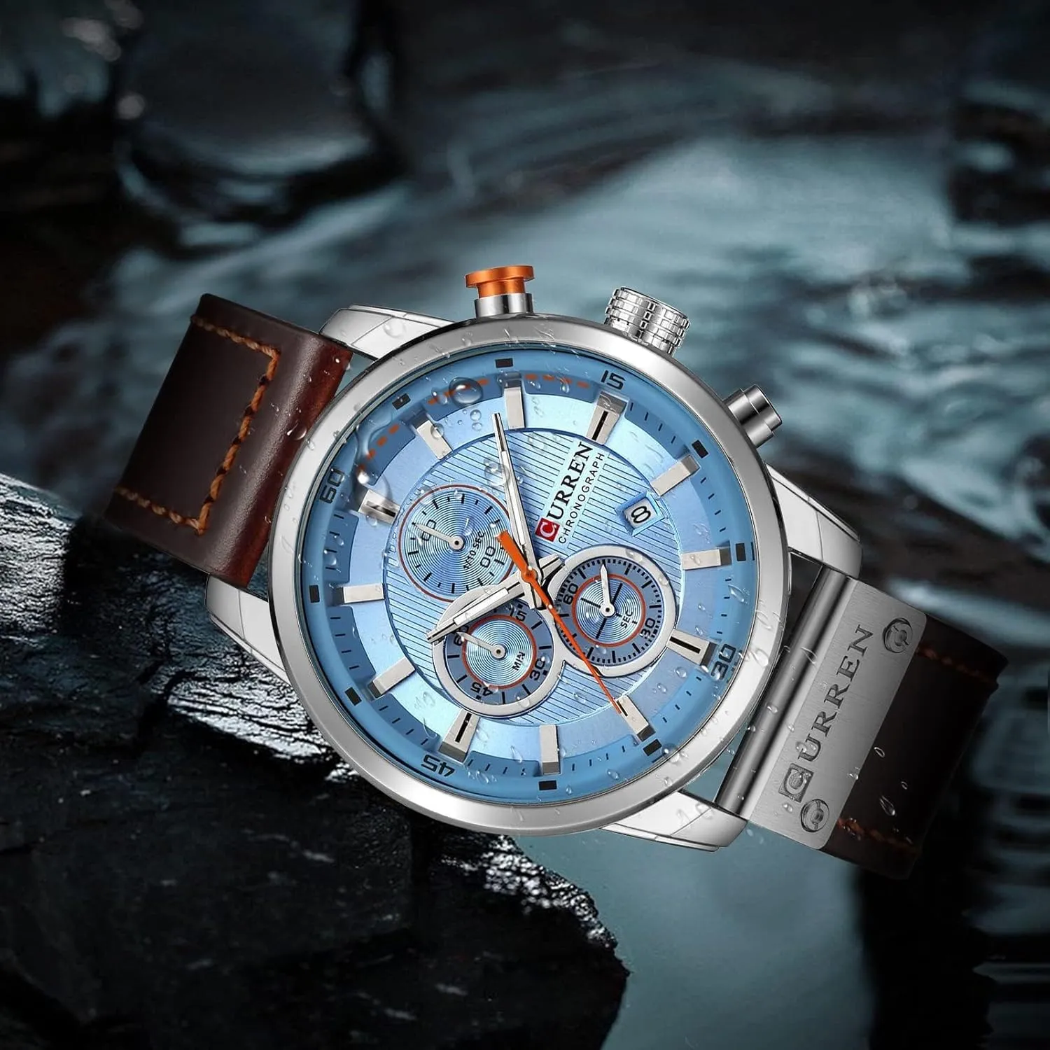 Business Casual Wrist Watch for Men Men Chronograph Sport Watches Brown Leather Strap picky commission matrilinear irrigate sudden cue Quartz Watch 