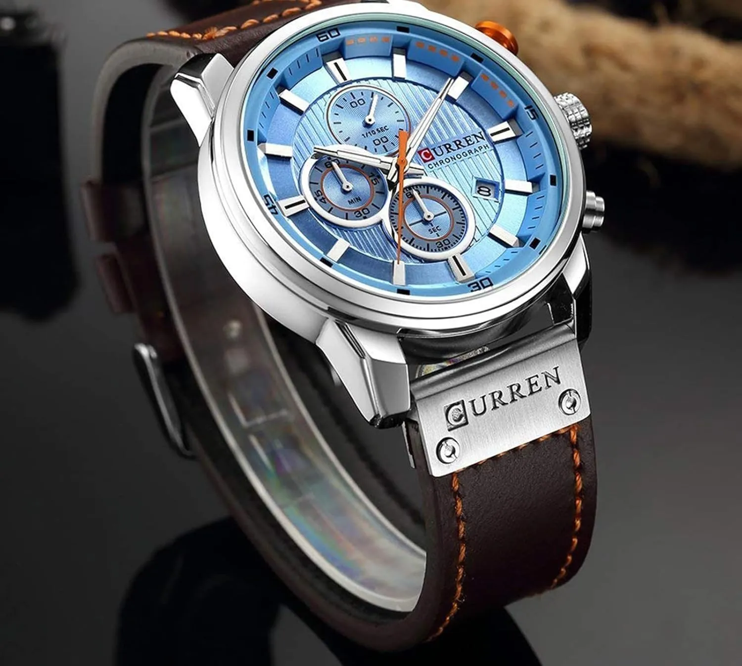 Business Casual Wrist Watch for Men Men Chronograph Sport Watches Brown Leather Strap picky commission matrilinear irrigate sudden cue Quartz Watch 