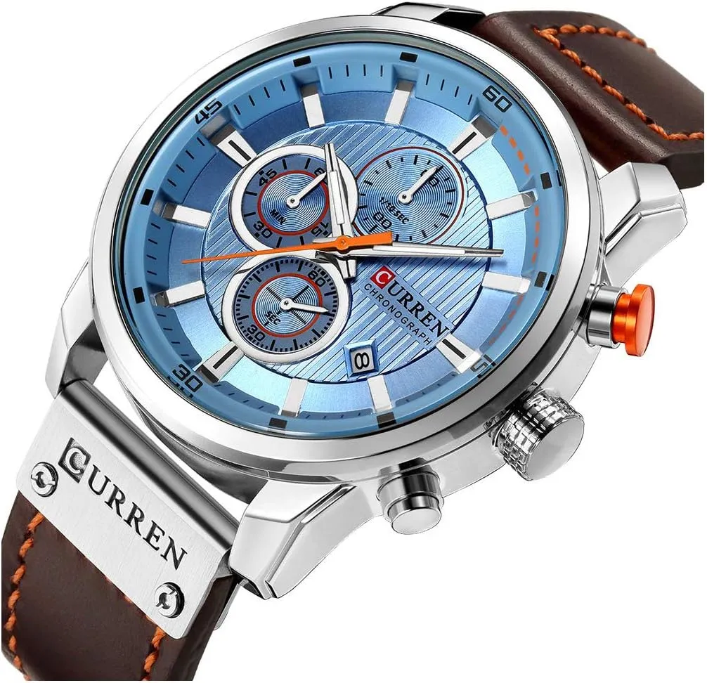 Business Casual Wrist Watch for Men Men Chronograph Sport Watches Brown Leather Strap picky commission matrilinear irrigate sudden cue Quartz Watch 