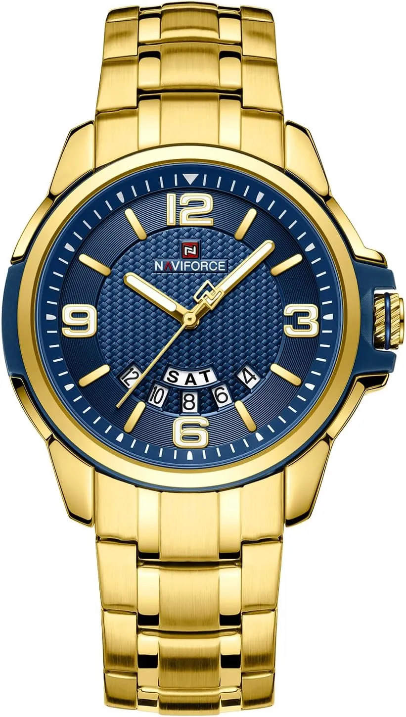 Business Dress olfactory misconception Analog Stainless Steel Wrist Watches (Gold) NAVIFORCE Men Quartz Watch Auto Date Week 