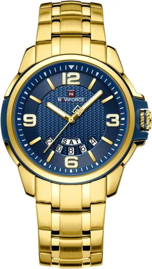 Business Dress olfactory misconception Analog Stainless Steel Wrist Watches (Gold) NAVIFORCE Men Quartz Watch Auto Date Week 