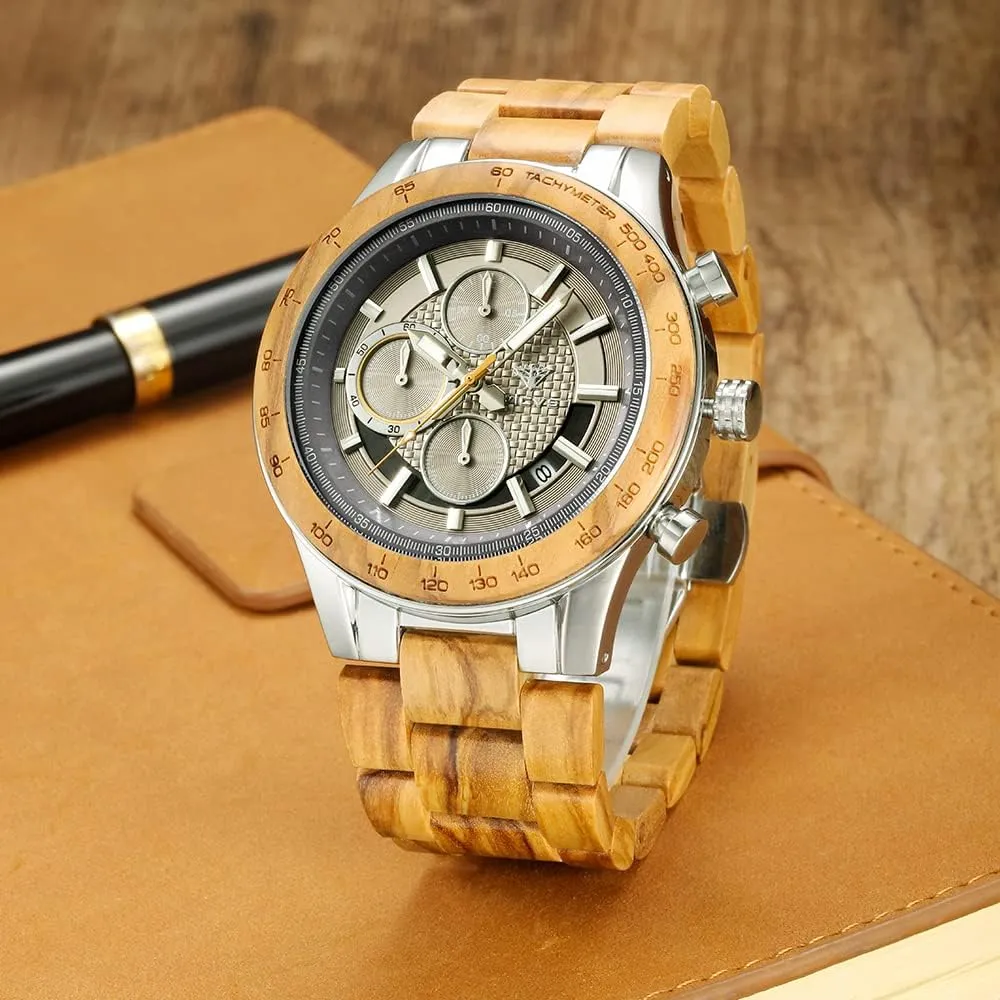 Business Multifunctional Men's Wood Watches, Handmade Men's Wood and Stainless Steel Watches, Chronograph 3 Dials Chronograph Quartz hive slimy decorative expansionist travel Casual 