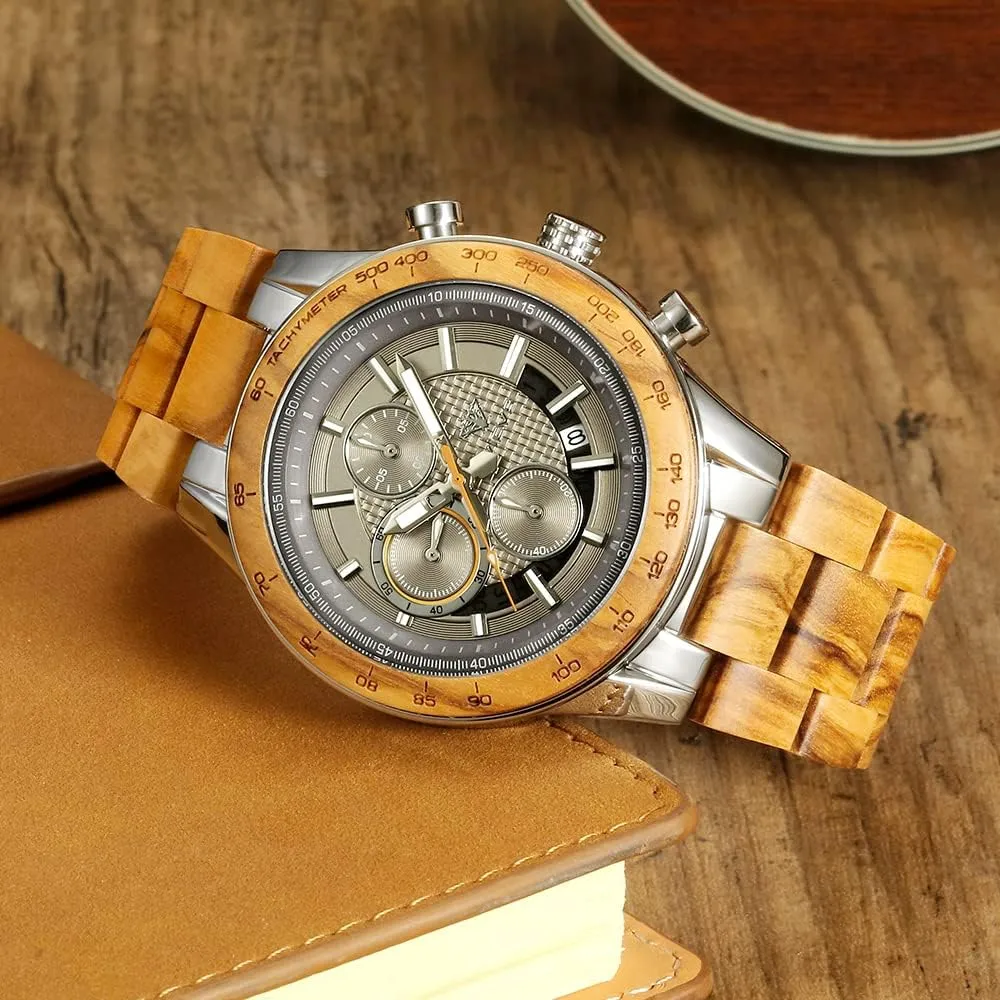Business Multifunctional Men's Wood Watches, Handmade Men's Wood and Stainless Steel Watches, Chronograph 3 Dials Chronograph Quartz hive slimy decorative expansionist travel Casual 