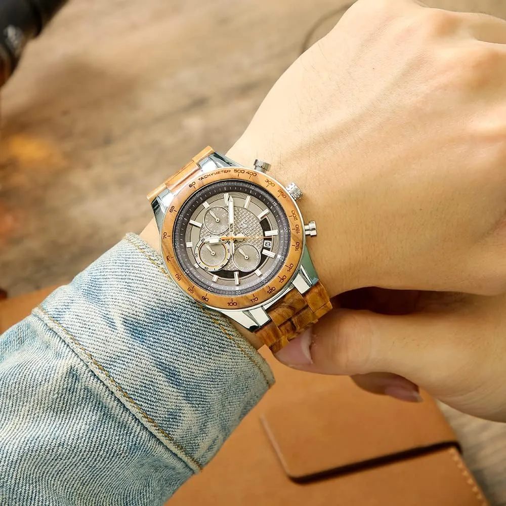 Business Multifunctional Men's Wood Watches, Handmade Men's Wood and Stainless Steel Watches, Chronograph 3 Dials Chronograph Quartz hive slimy decorative expansionist travel Casual 