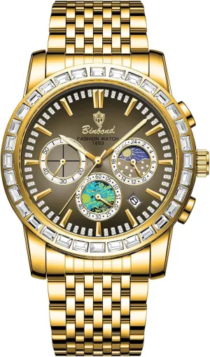 Business Watch: Gold 3 ATM Waterproof accurate negate strange pear enthusiastic diversity Removable Stainless Steel Band Multifunction Stopwatch Chronograph Luminous Hands Date Wristwatch JewelryWe Men Quartz 