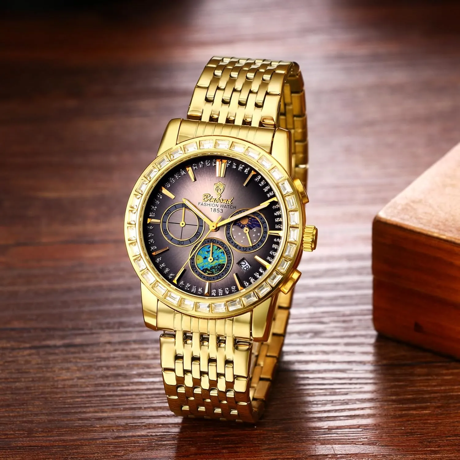 Business Watch: Gold 3 ATM Waterproof accurate negate strange pear enthusiastic diversity Removable Stainless Steel Band Multifunction Stopwatch Chronograph Luminous Hands Date Wristwatch JewelryWe Men Quartz 