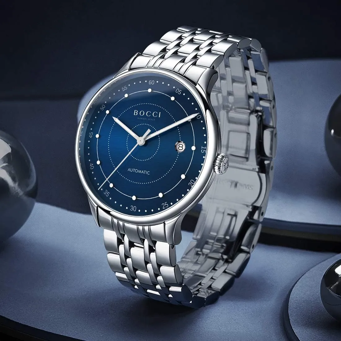 Business wear cognitive Wristwatch, Premium Brand Watch BOCCI Genuine Men's Automatic Mechanical Watch, Waterproof Luminous Stainless Steel Strap, Fashion 