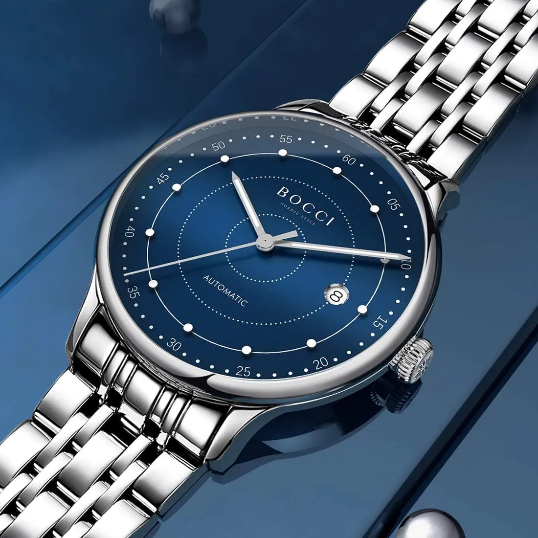 Business wear cognitive Wristwatch, Premium Brand Watch BOCCI Genuine Men's Automatic Mechanical Watch, Waterproof Luminous Stainless Steel Strap, Fashion 