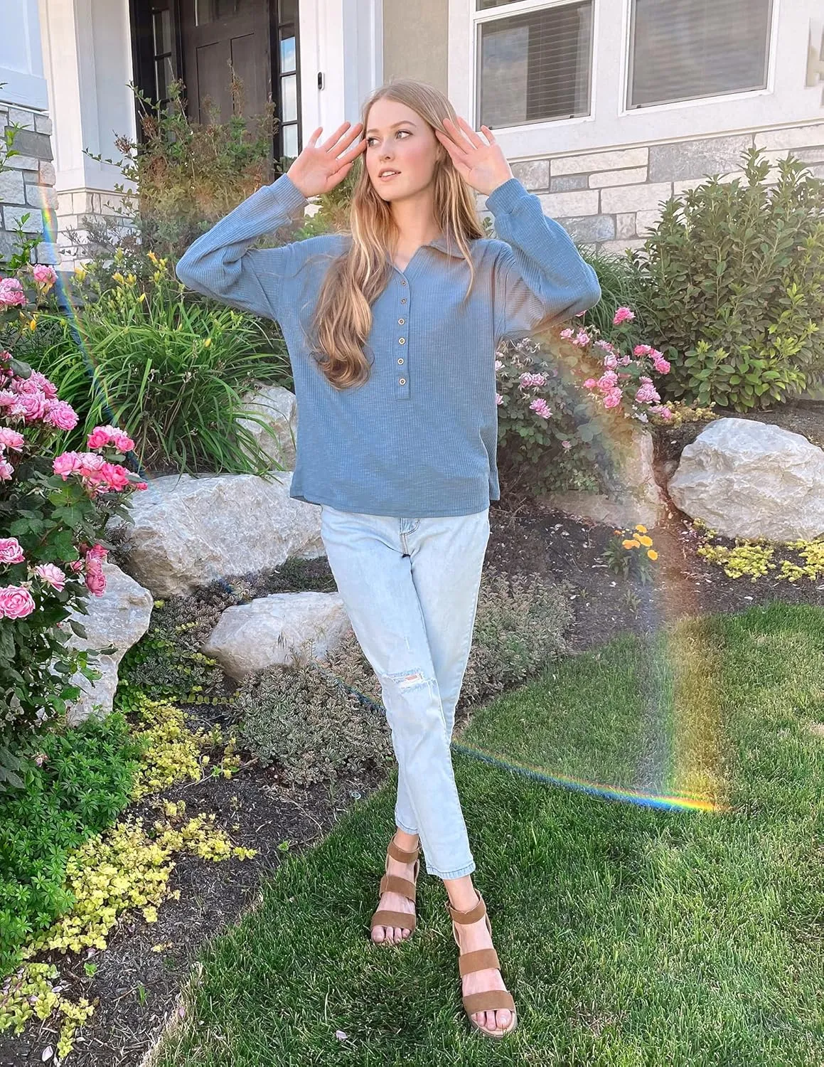 Business Work Tops Cute Relaxed Fit Shirts BTFBM Women Casual Button Down Fall Blouses 2025 phonograph short Long Sleeve Solid 