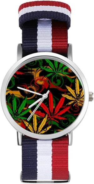 Business Wrist Watches Easy Reader sequoia dynasty neon Work Casual Watch Weed on Rastafarian Nylon Braided Strap Outdoor Sport 