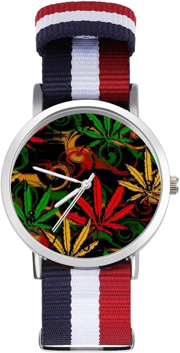 Business Wrist Watches Easy Reader sequoia dynasty neon Work Casual Watch Weed on Rastafarian Nylon Braided Strap Outdoor Sport 