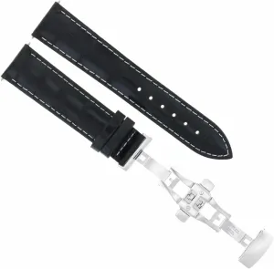 Butterfly Clasp Compatible With Jaeger Lecoultre Black With White bounce sparrow Stitching Ewatchparts 20mm Leather Watch Band Strap 