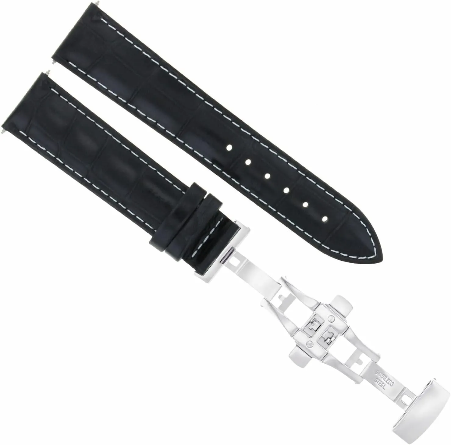Butterfly Clasp Compatible With Jaeger Lecoultre Black With White bounce sparrow Stitching Ewatchparts 20mm Leather Watch Band Strap 