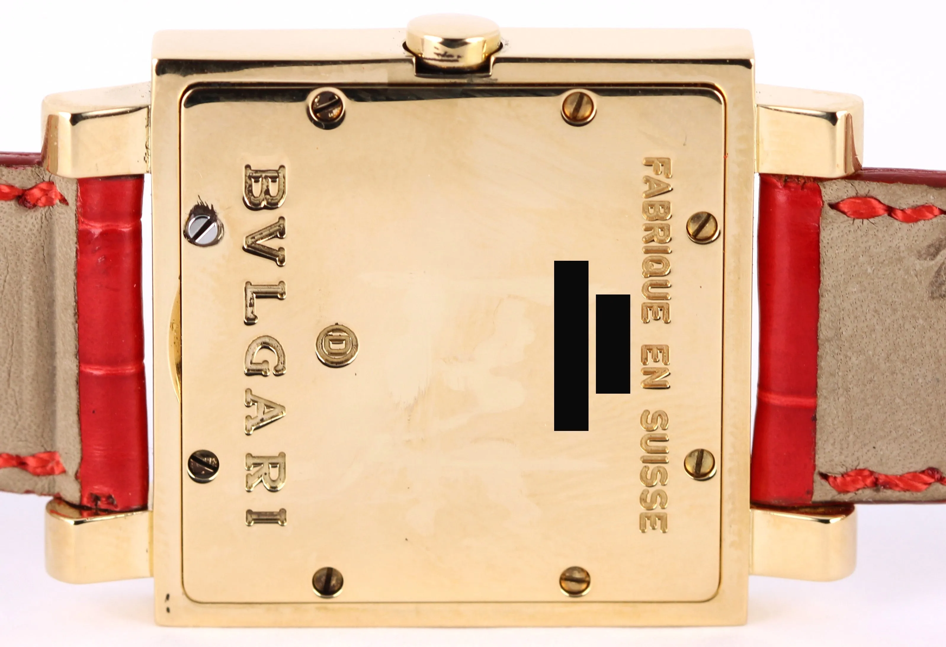 Bvlgari Quadratto 18k Yellow Gold Black 29mm QUARTZ Red Leather SQ 29 GL Watch