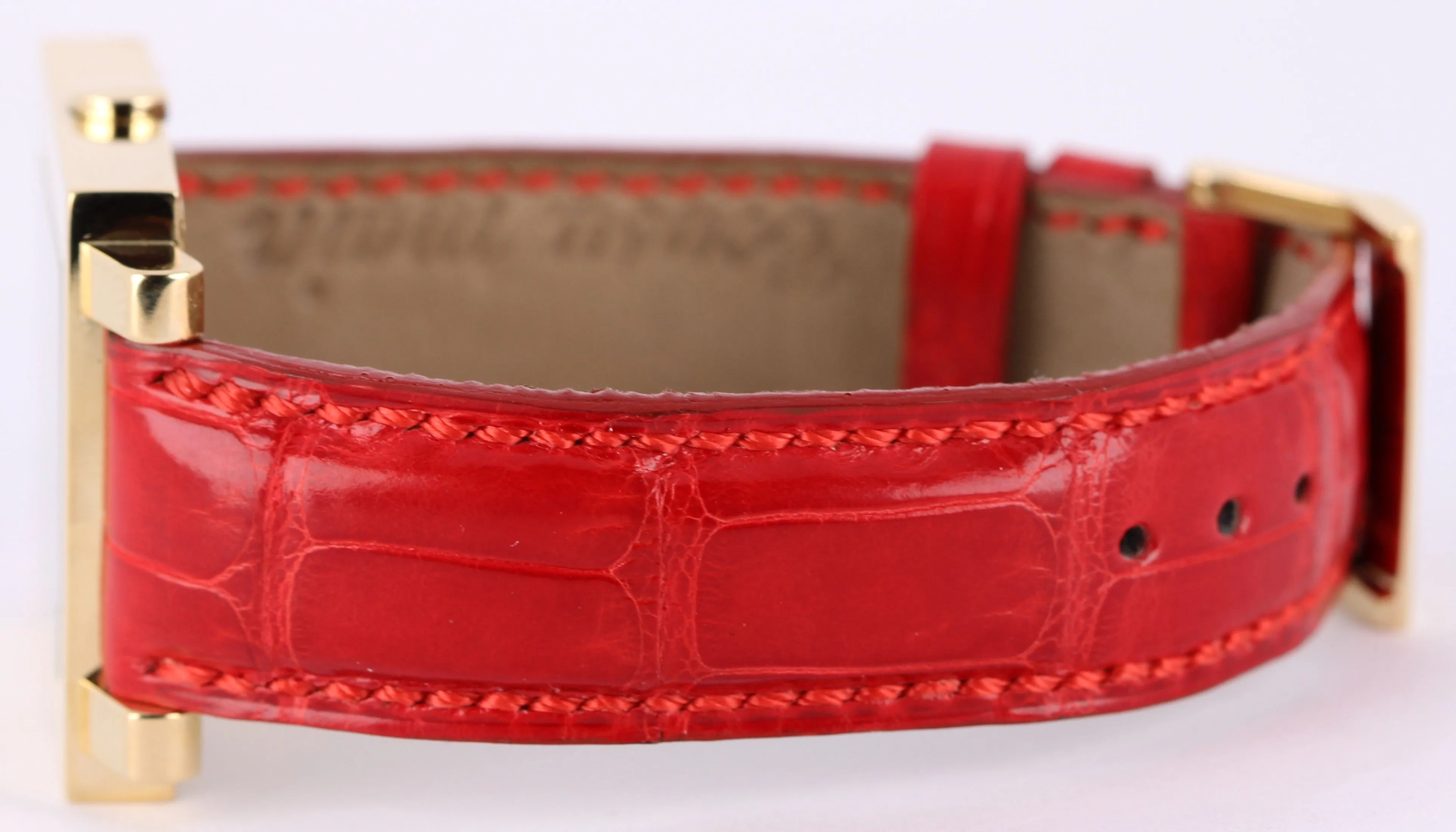 Bvlgari Quadratto 18k Yellow Gold Black 29mm QUARTZ Red Leather SQ 29 GL Watch
