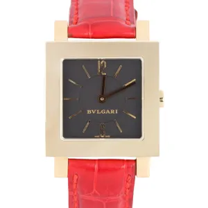 Bvlgari Quadratto 18k Yellow Gold Black 29mm QUARTZ Red Leather SQ 29 GL Watch