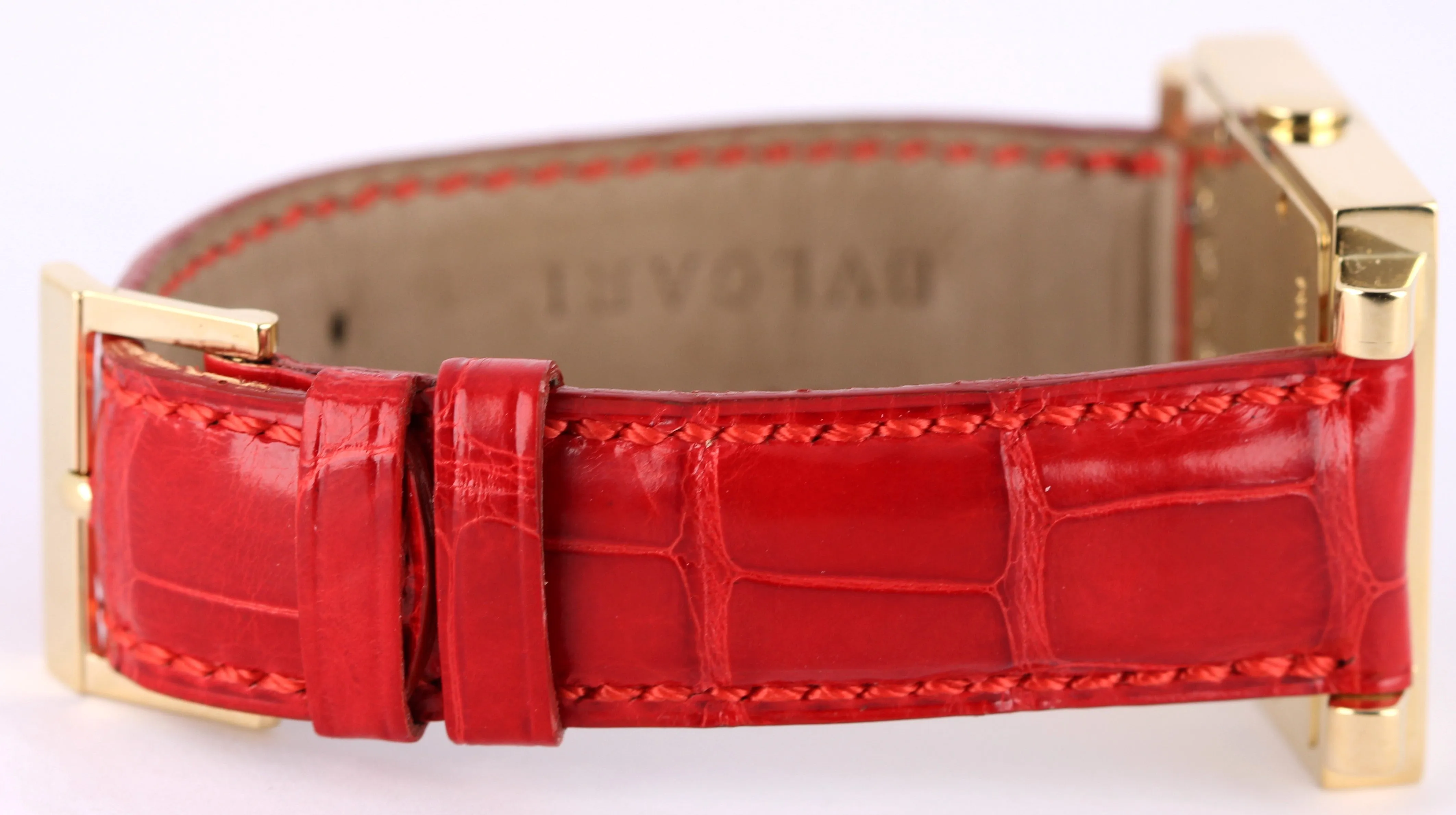Bvlgari Quadratto 18k Yellow Gold Black 29mm QUARTZ Red Leather SQ 29 GL Watch