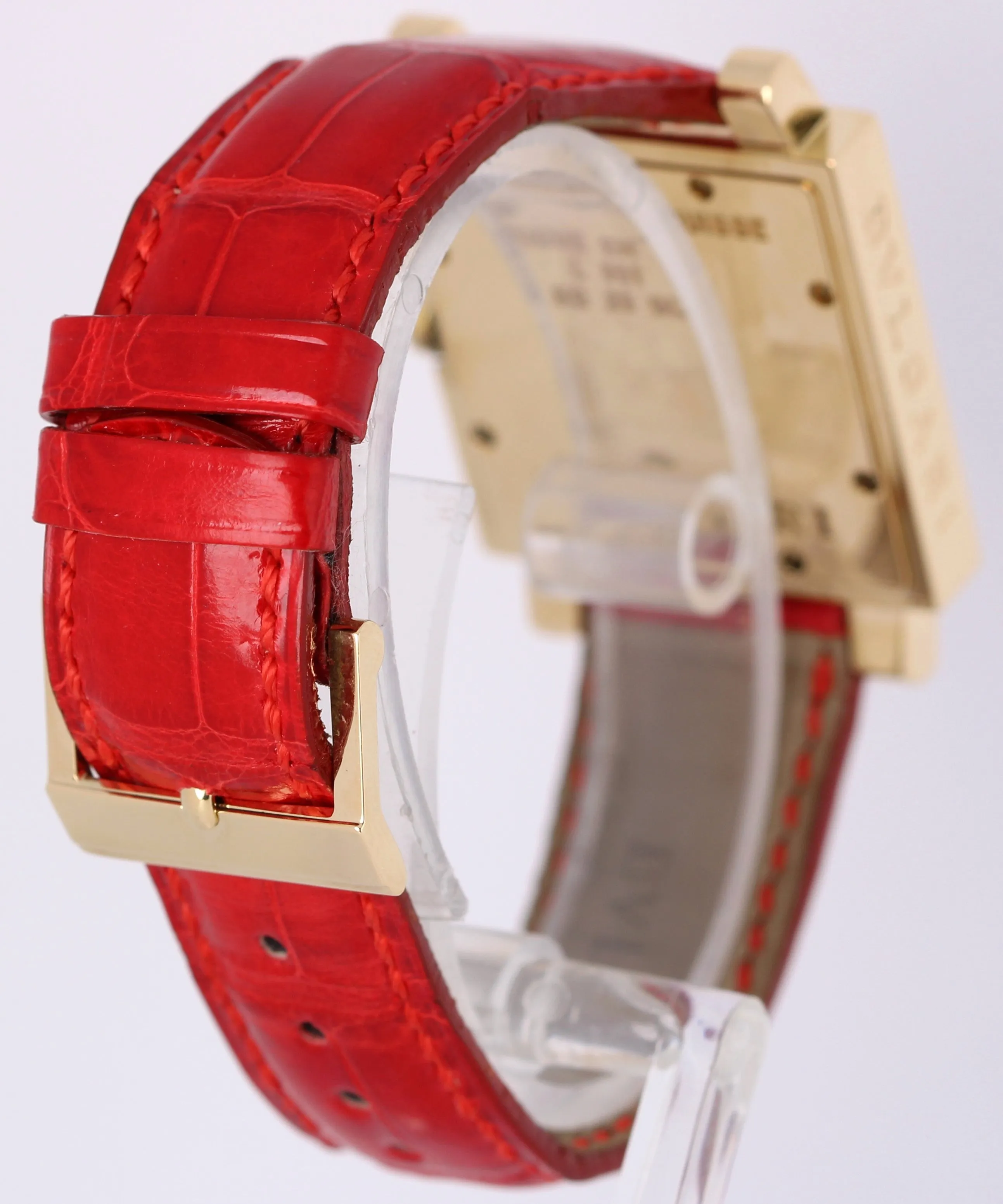 Bvlgari Quadratto 18k Yellow Gold Black 29mm QUARTZ Red Leather SQ 29 GL Watch