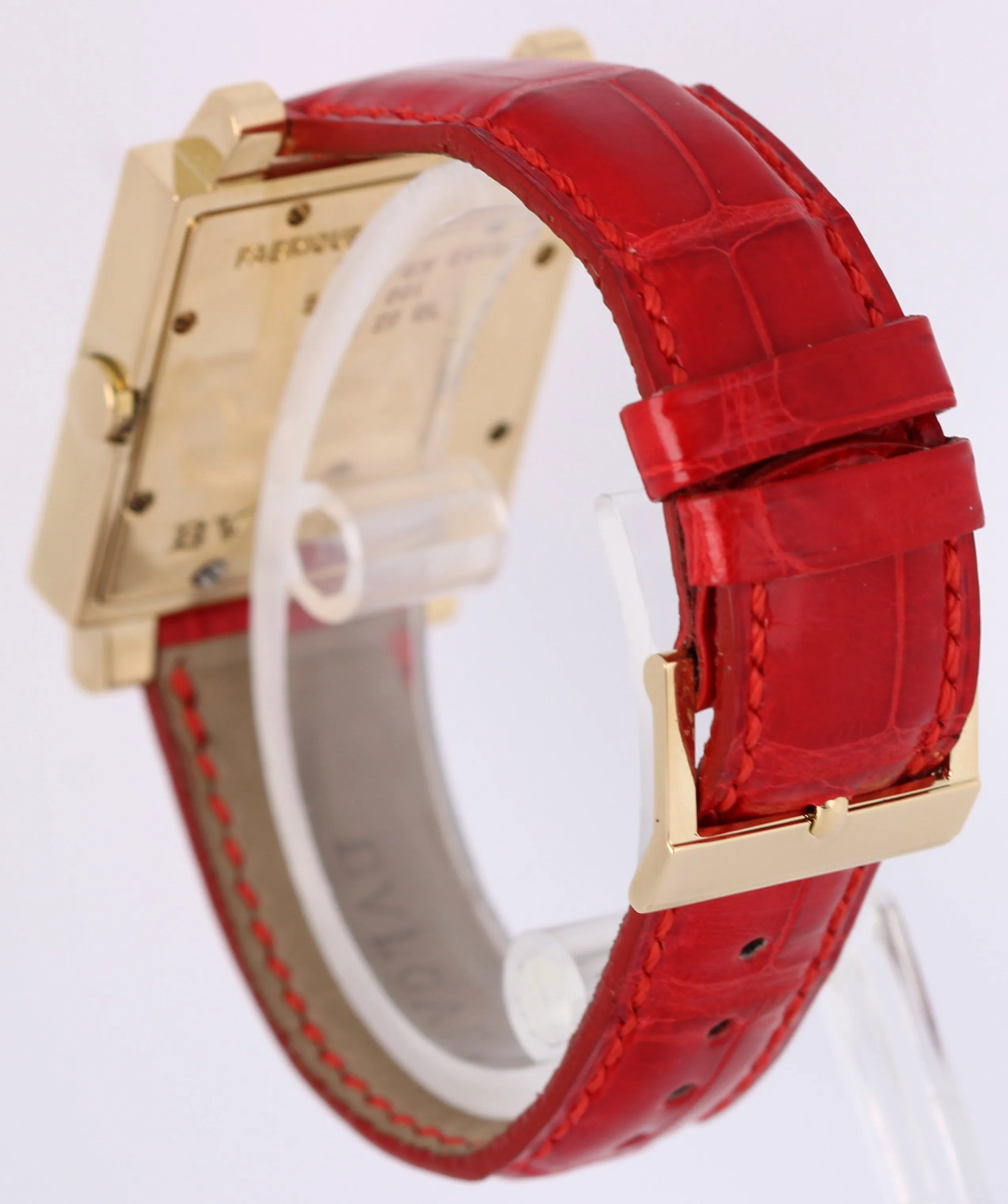 Bvlgari Quadratto 18k Yellow Gold Black 29mm QUARTZ Red Leather SQ 29 GL Watch