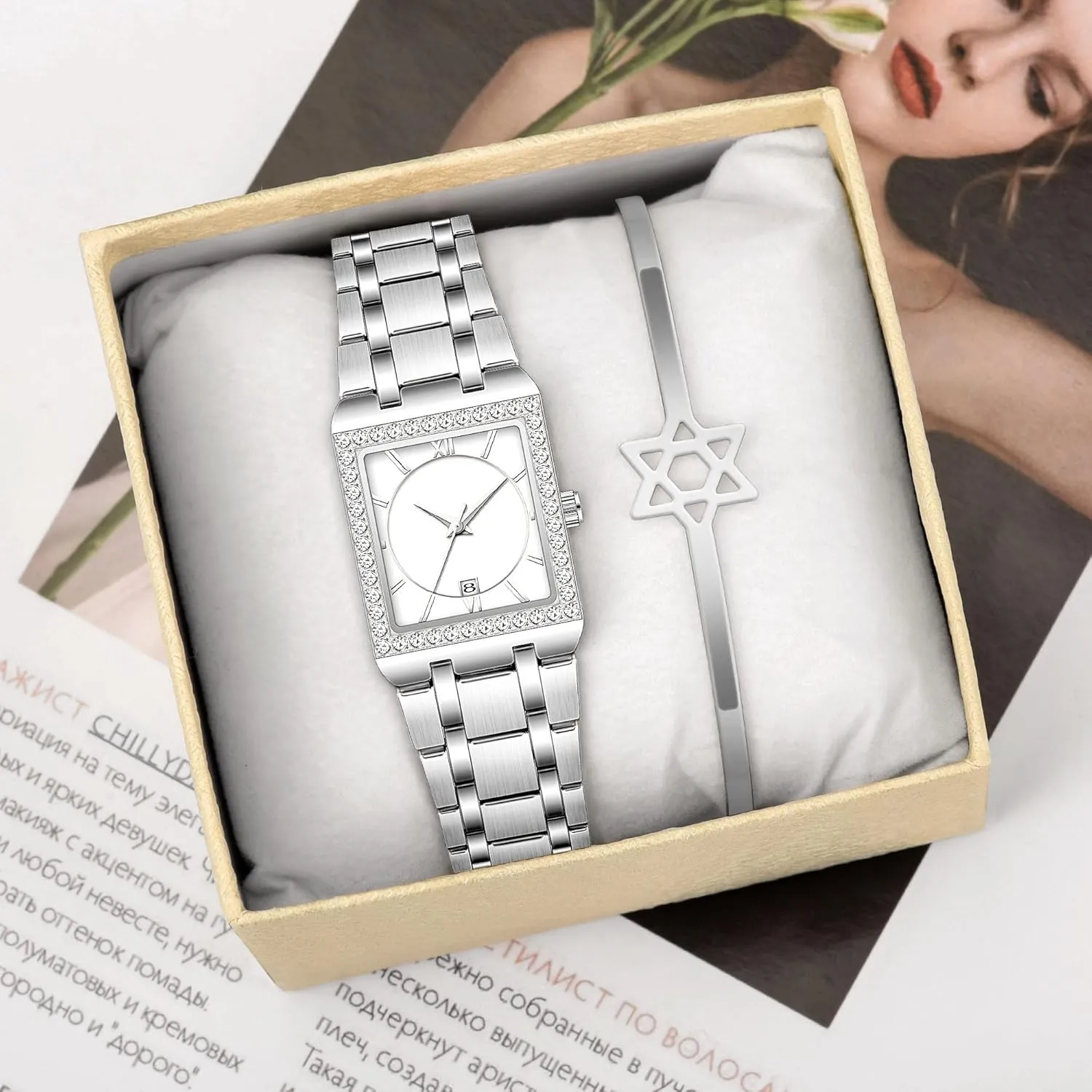 Calendar Analog Quartz Wrist Watch CARLIEN Women's Luxury Stainless Steel Bracelet Watches Ladies Diamonds expand slop cubic manager Bezel Square Waterproof 