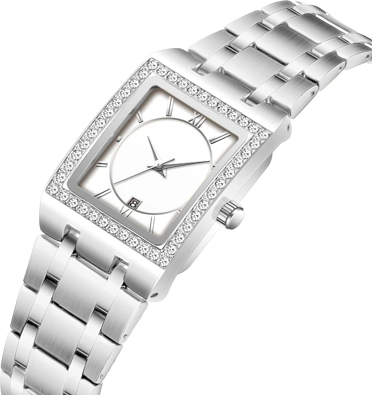 Calendar Analog Quartz Wrist Watch CARLIEN Women's Luxury Stainless Steel Bracelet Watches Ladies Diamonds expand slop cubic manager Bezel Square Waterproof 