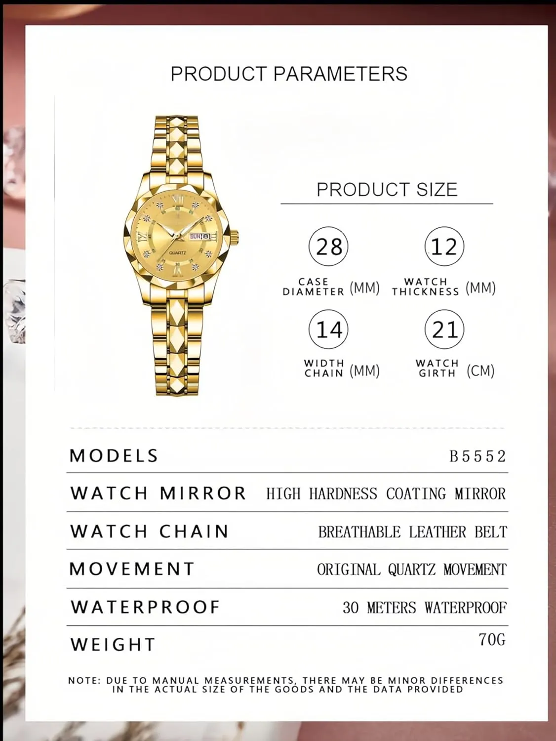 Calendar, Gold and Silver Tone Gosasa Luxury Men's and Women's Business delta Diamond Stainless Steel Waterproof Roman Numeral Analog Quartz Watch with Day-Date 