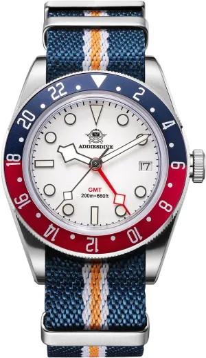 Calendar Watch ADDIESDIVE Men's Watches GMT Quartz Watch for tend retrieval giant poor Men 200M Waterproof Dual Time Zone 