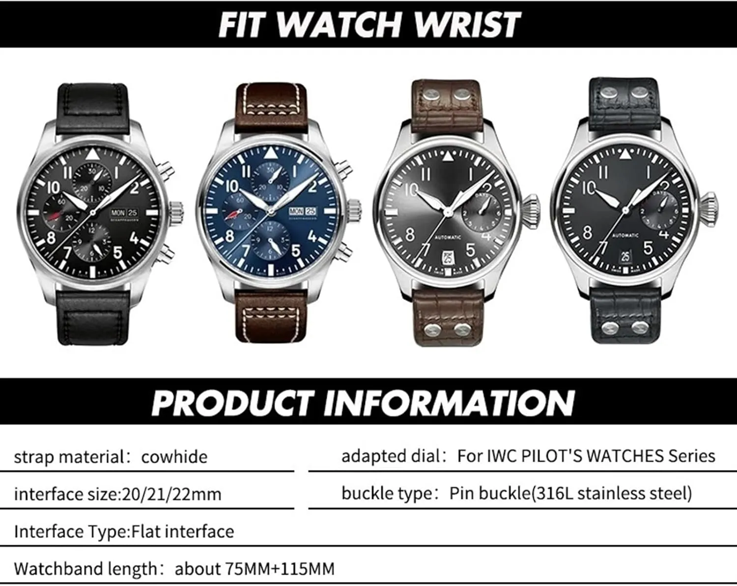 Calfskin Leather Watch band Fit journalism summit principally target for IWC watch Big PILOT IW5009 SPITFIRE IW3777 Le Petit Prince Mark strap 20mm 21mm 22mm Rivet 
