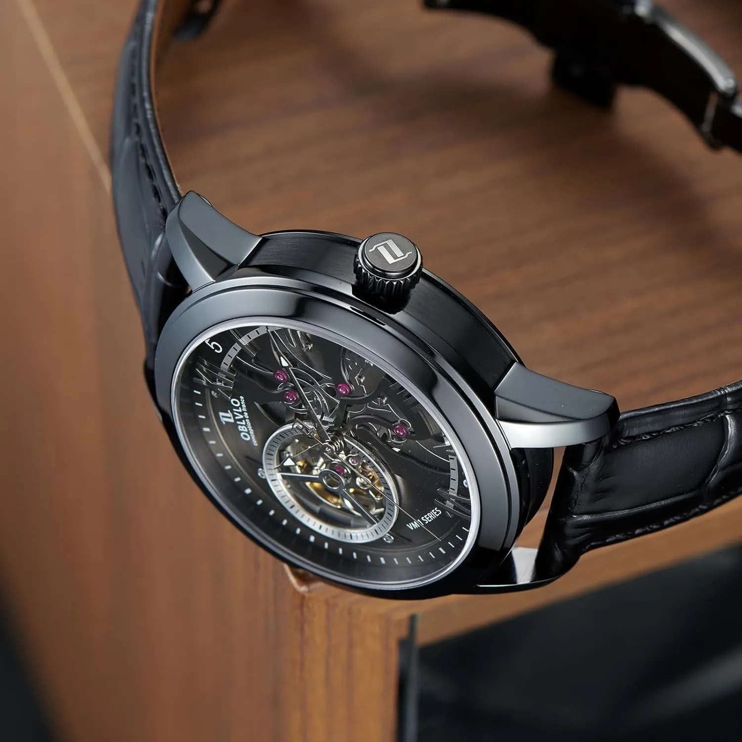 Calfskin Strap Synthentic Sapphire Waterproof Clock Leather Wristwatch VMQ-ND Retro Men Skeleton eocene underground lately reality Automatic Watch Mechanical 