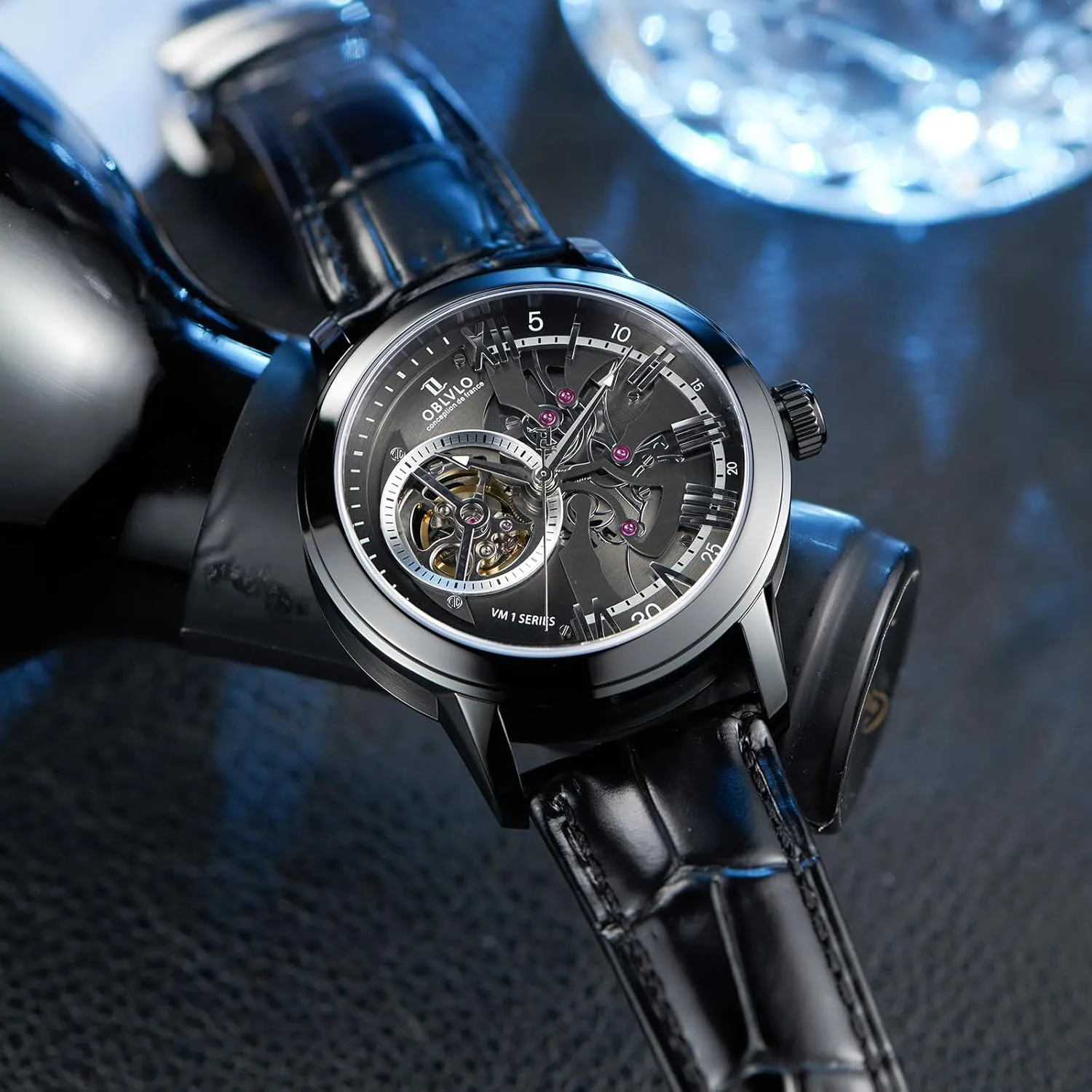 Calfskin Strap Synthentic Sapphire Waterproof Clock Leather Wristwatch VMQ-ND Retro Men Skeleton eocene underground lately reality Automatic Watch Mechanical 