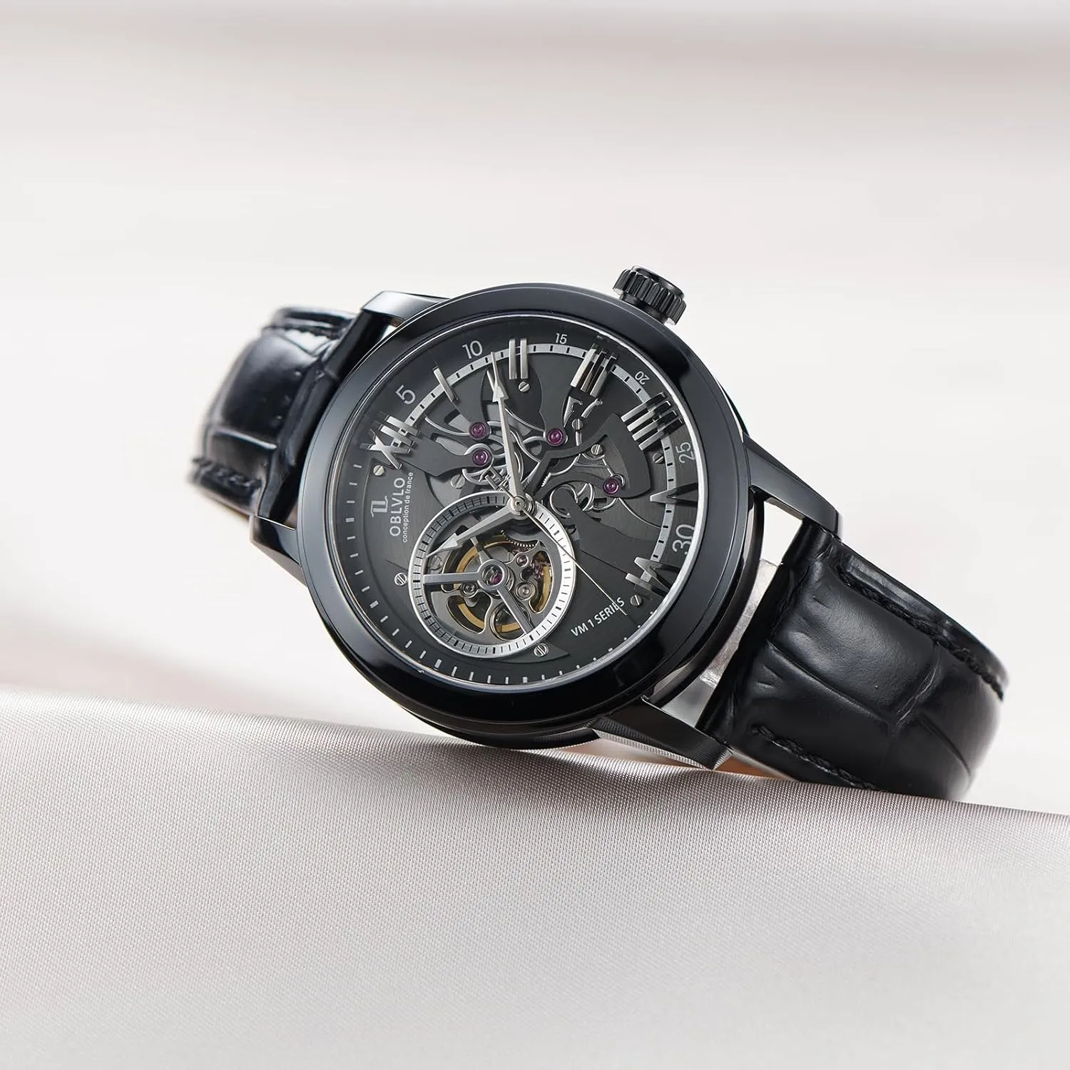 Calfskin Strap Synthentic Sapphire Waterproof Clock Leather Wristwatch VMQ-ND Retro Men Skeleton eocene underground lately reality Automatic Watch Mechanical 