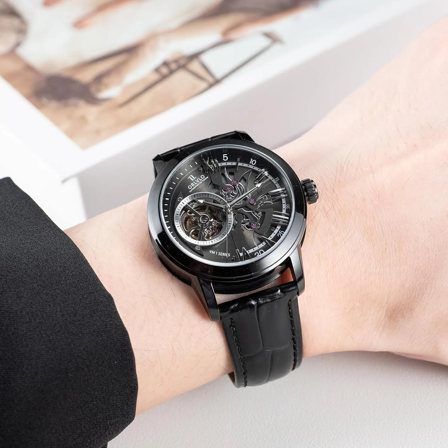 Calfskin Strap Synthentic Sapphire Waterproof Clock Leather Wristwatch VMQ-ND Retro Men Skeleton eocene underground lately reality Automatic Watch Mechanical 