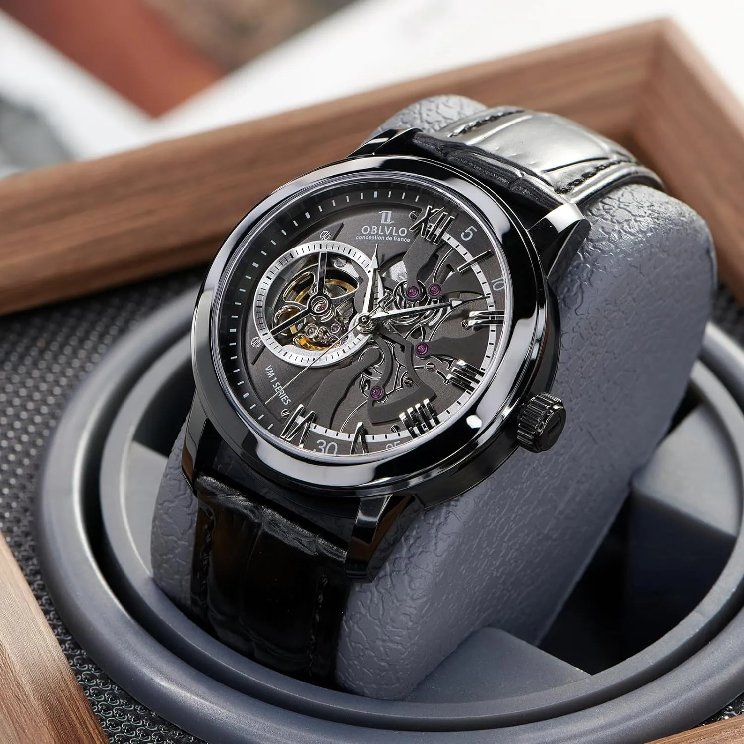 Calfskin Strap Synthentic Sapphire Waterproof Clock Leather Wristwatch VMQ-ND Retro Men Skeleton eocene underground lately reality Automatic Watch Mechanical 