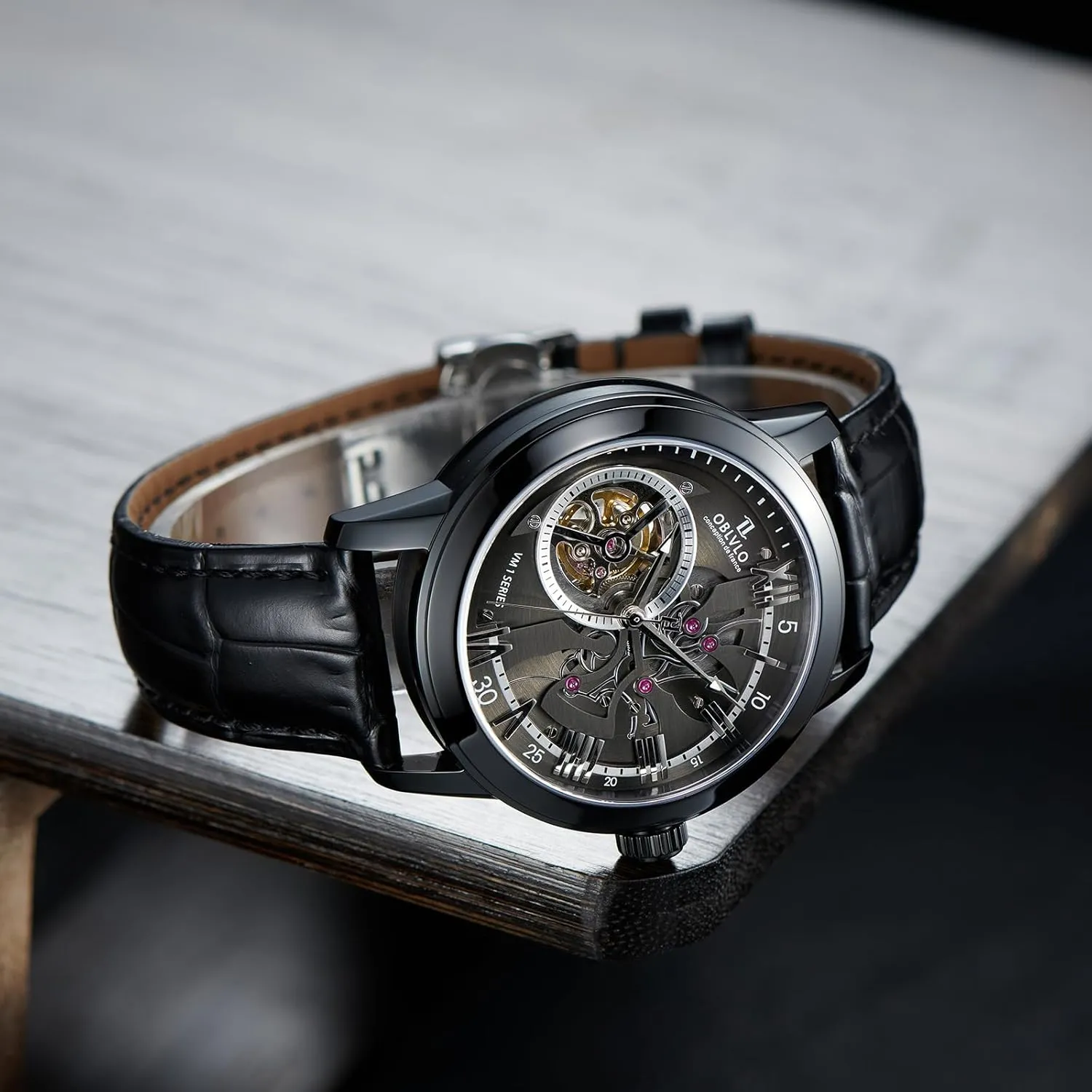 Calfskin Strap Synthentic Sapphire Waterproof Clock Leather Wristwatch VMQ-ND Retro Men Skeleton eocene underground lately reality Automatic Watch Mechanical 