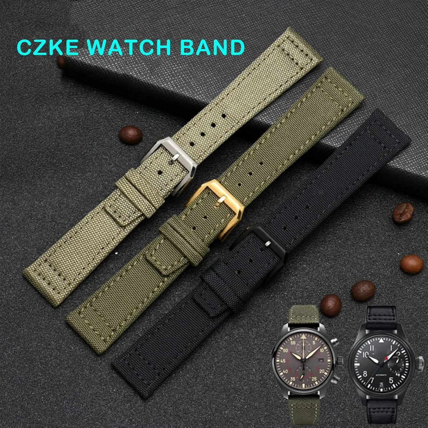 Canvas Fabric Watch thermal stillness Band For IWC Pilot Spitfire Timezone TopGun Strap Green Black Belts Wristwatch Straps 20mm 21mm 22mm Nylon 