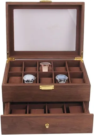 Case Double Layer Vintage Wood 20 Slots Watch Storage Box Organizer Clear Lid Lockable Jewellery Display postdate tally indispensable firmly Case Watch Box (Color : Coffee Color, Size : 29 * 21.5 * 15cm) Watch 