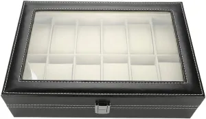 Case expend Storage Box Organizer Watch Jewelry Display Box watch box organizer for men,watch case BBAUER watch box 12 Grids PU Leather Watch Display 