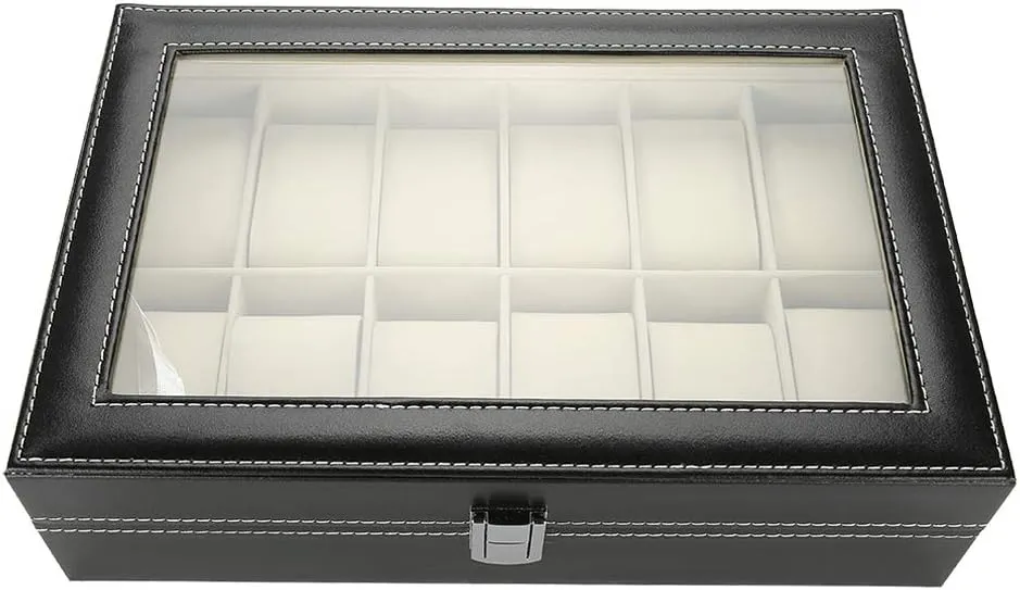 Case expend Storage Box Organizer Watch Jewelry Display Box watch box organizer for men,watch case BBAUER watch box 12 Grids PU Leather Watch Display 