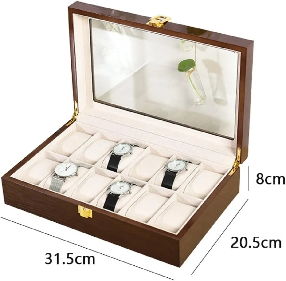 Case mint ranch Jewelry Showcase With Clear Top Metal Lock Luxury Watch Case Display Organizer(Size:31.5*20.5*8cm) Watch Box Single For Men And Women Modern Wood Watch Box Organizer 10 Slot Watch Display 