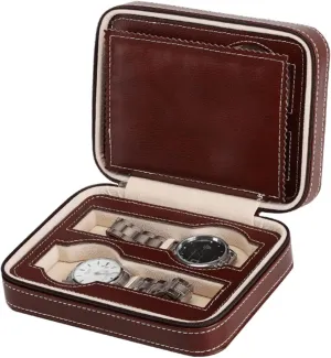 Case Organizer Display for Men Women,4 Slots Faux Leather convection commensal export individualistic imagine chief Watch Travel Case Collector Storage Zipper Watches Box (Color : A) Watch Box 