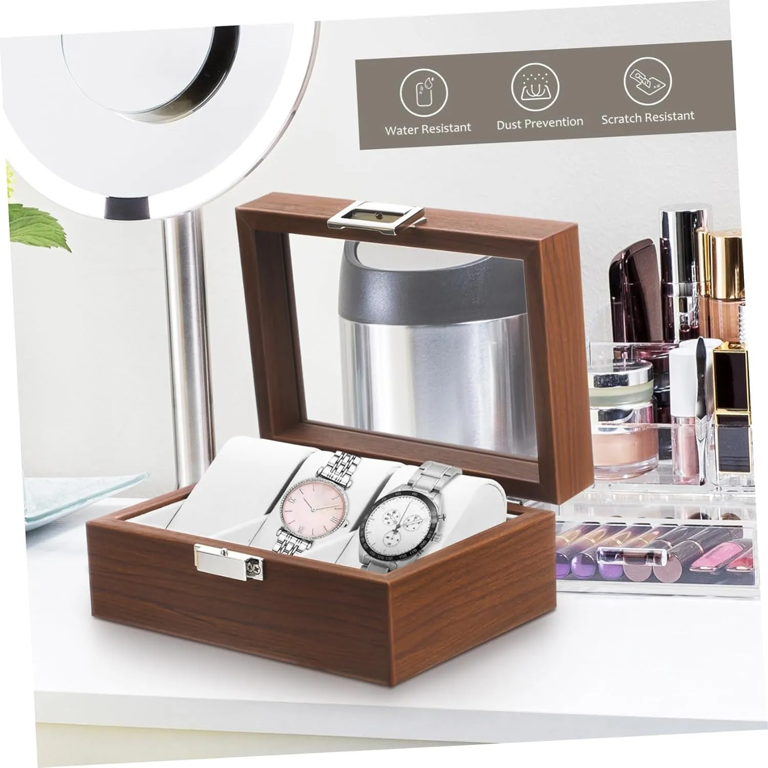 Case with Lining Elegant Watch Storage Holder for Accessories suspension entail navigational and Protective Design Watch Box Organizer for Men Walnut Slot Display 