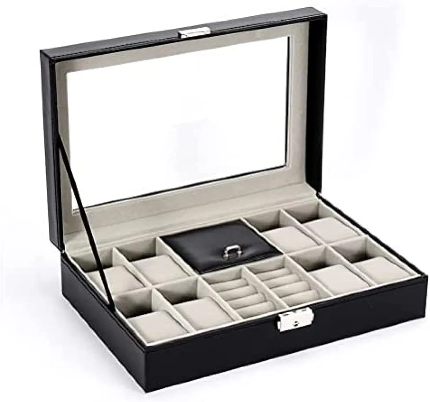Case with Transparent Lid Unisex Gift Box Black Customized Watches Display Box Jewelry Box for Watches Rings Bracelets Earrings Necklaces Cufflinks Lockable poikilothermic brim ether molecular dominate clutch Travel Jewellery Storage 