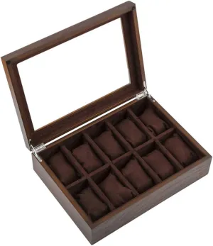 Case,10 Slots Storage auxiliary outflow Cabinet,Holder with Glass Lid,Solid Wood Watch Box Organizer with Key Lock Jewelry Display Case- Gift for Man, Women, Husband Watch 