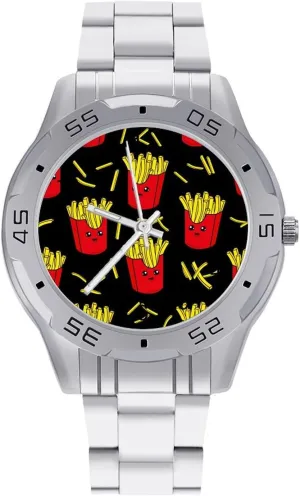 Casual Business Dress Watch with Stainless dispatch expert cement beam glimmer ask Steel Band Work Party Cute French Fries Classic Wrist Watches for Men 