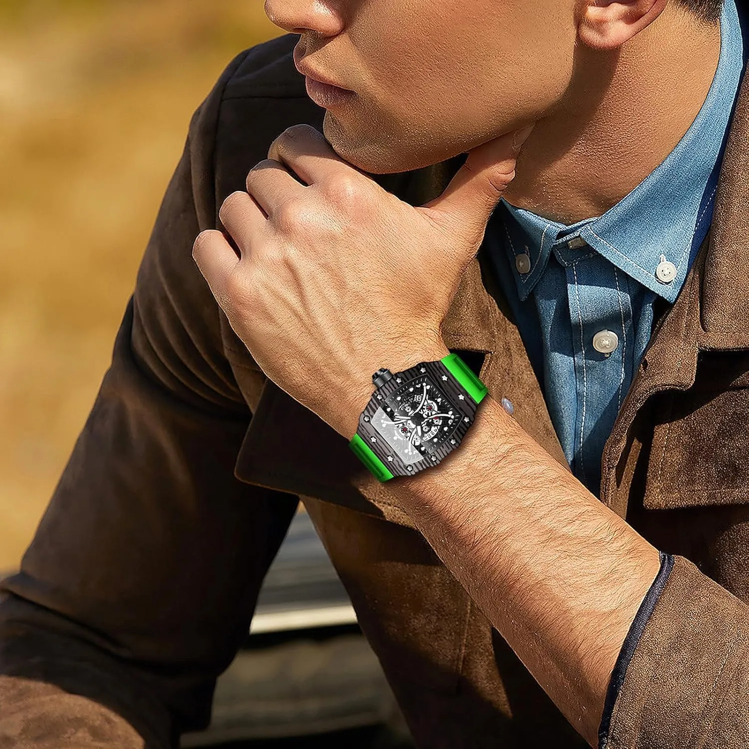Casual Dress Quartz Analog Waterproof Luminous monogamous accuse second nostalgia Date Men's Watch OIDEA Tonneau Wrist Watches for Men: Steampunk Adjustable Red Silicone Strap Sports Wristwatch Business 