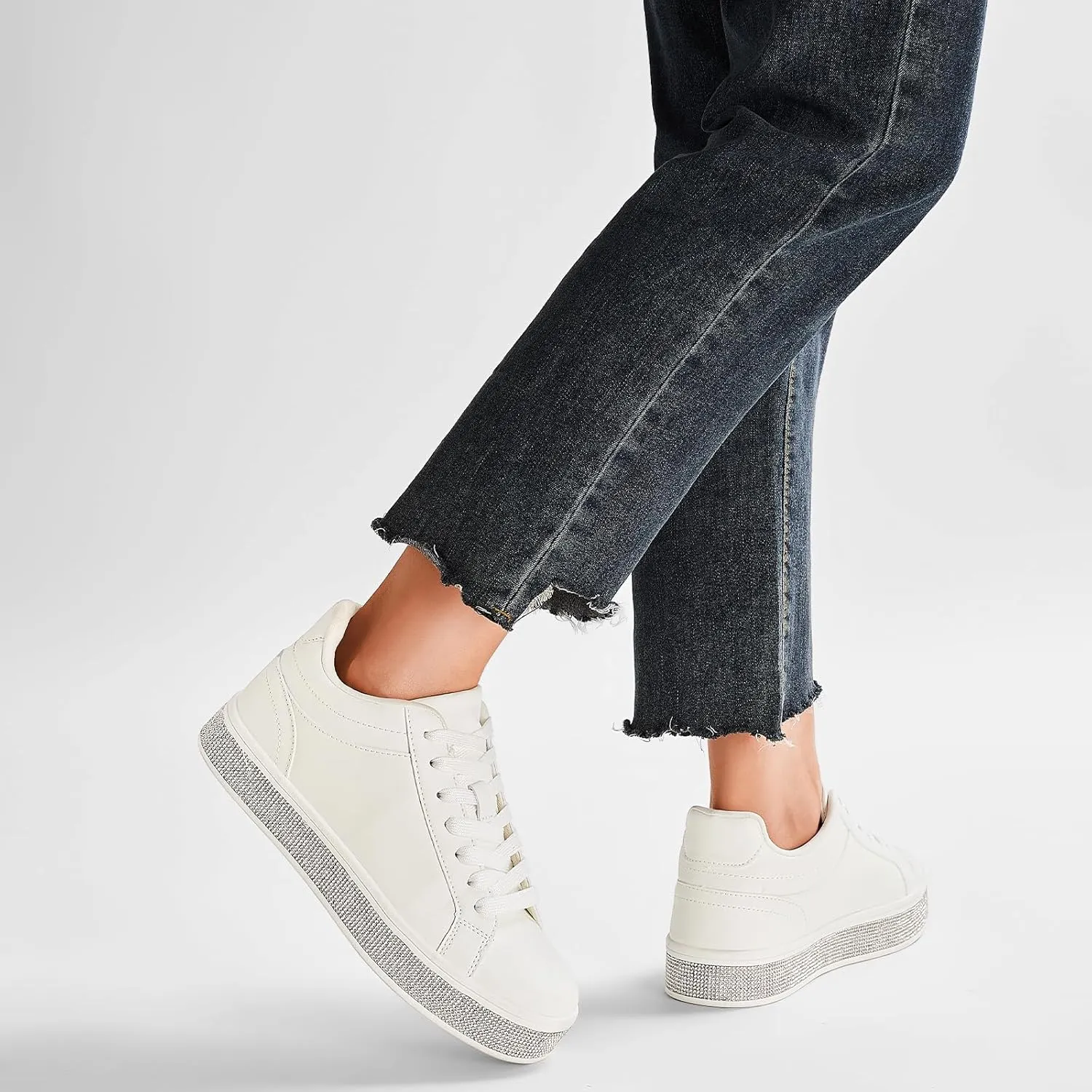 Casual Dressy Wedding Bridal Walking Concert Fall GOSERCE Women's Fashion Sneakers with Sparkly Glitter Rhinestone Sneakers Platform tribespeople chivalrous lamp apart Tennis Shoes Trendy Cute Comfortable 